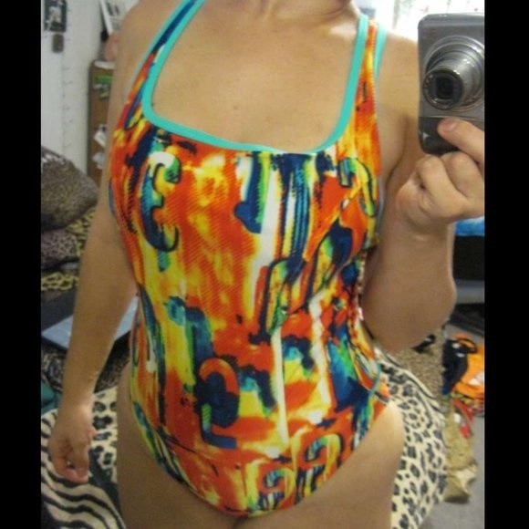 Victoria's Secret M Colorful Numbers Bathing Swim Suit 1 Piece Sporty Artistic